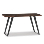 Bureau double en acacia massif, plateau plat, brun charbon / brun naturel, style industriel