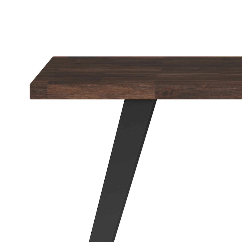 Bureau double en acacia massif, plateau plat, brun charbon / brun naturel, style industriel