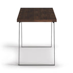 Bureau double en acacia massif, plateau plat, brun charbon / brun naturel, style industriel