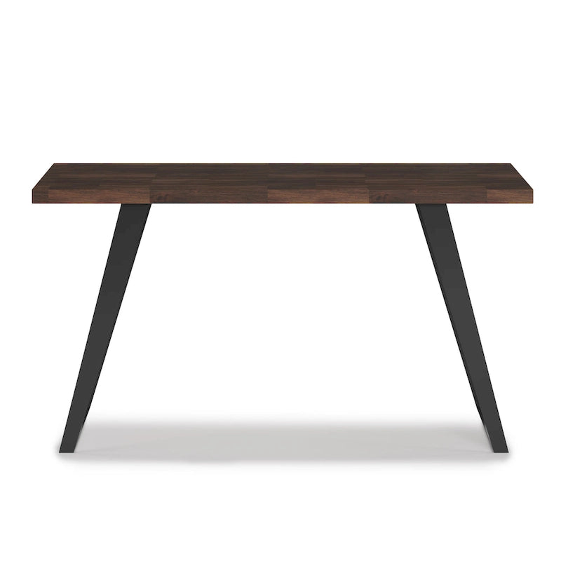 Bureau double en acacia massif, plateau plat, brun charbon / brun naturel, style industriel