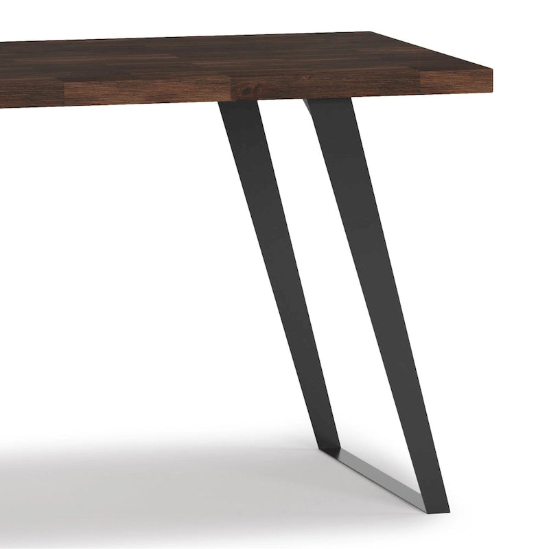 Bureau double en acacia massif, plateau plat, brun charbon / brun naturel, style industriel
