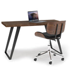 Bureau double en acacia massif, plateau plat, brun charbon / brun naturel, style industriel