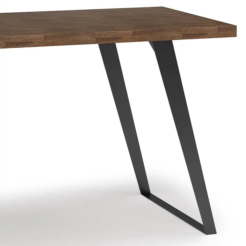 Bureau double en acacia massif, plateau plat, brun charbon / brun naturel, style industriel