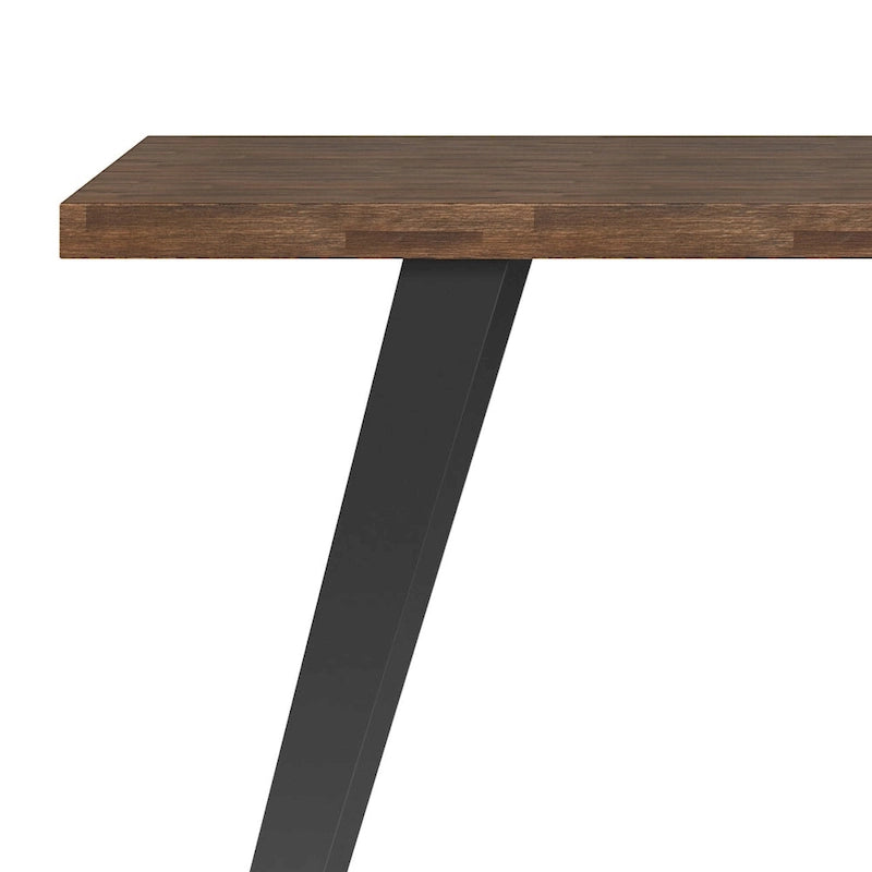 Bureau double en acacia massif, plateau plat, brun charbon / brun naturel, style industriel
