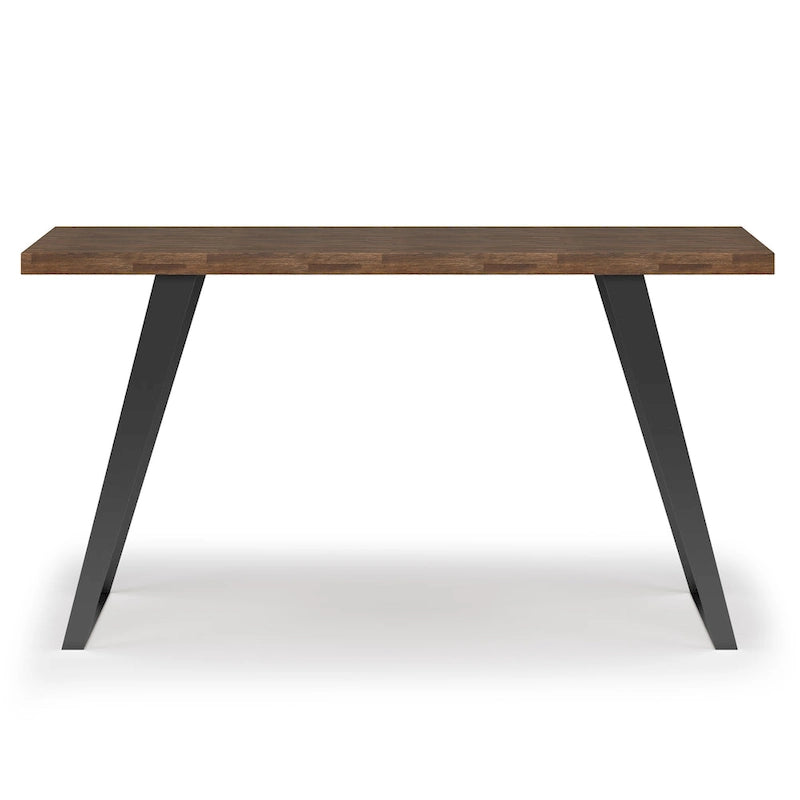 Bureau double en acacia massif, plateau plat, brun charbon / brun naturel, style industriel