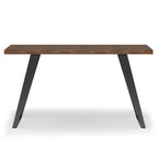 Bureau double en acacia massif, plateau plat, brun charbon / brun naturel, style industriel