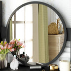 Coiffeuse Blanche/Noire avec Miroir Rond, Tiroirs et Étagères – 1 Personne