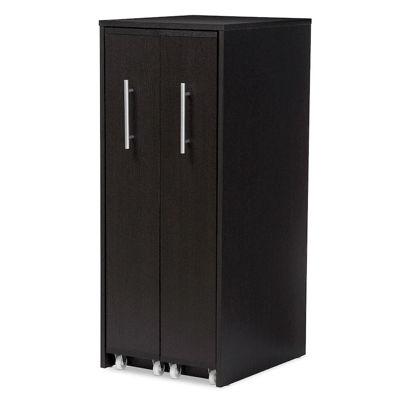 Bibliothèque en bois finition espresso brun foncé avec étagère coulissante