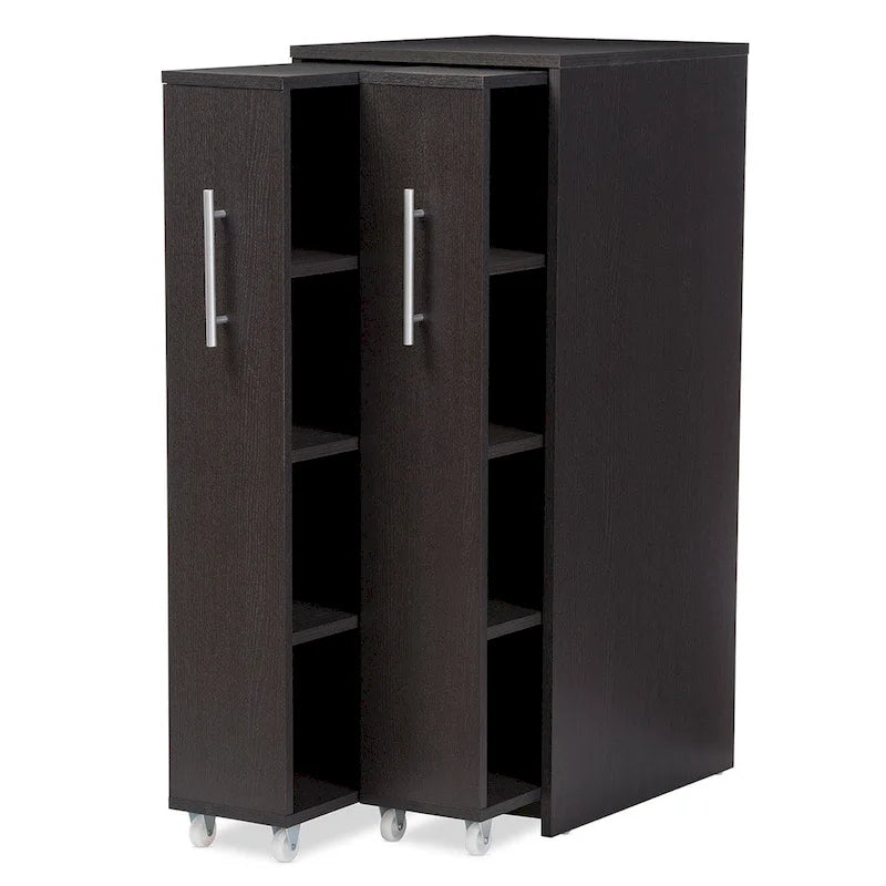 Bibliothèque en bois finition espresso brun foncé avec étagère coulissante