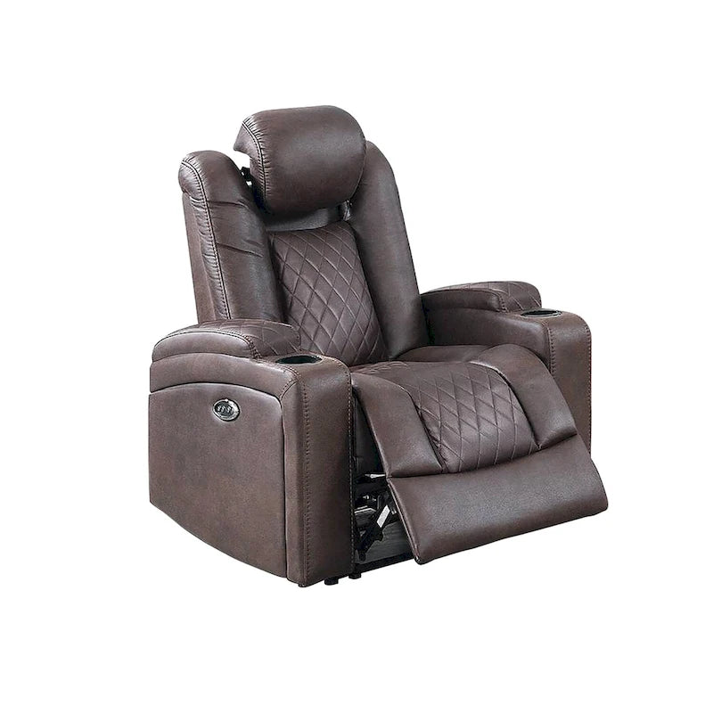 Fauteuil inclinable électrique 1 place avec porte-gobelets Bleu encre / Gris antique / Marron foncé
