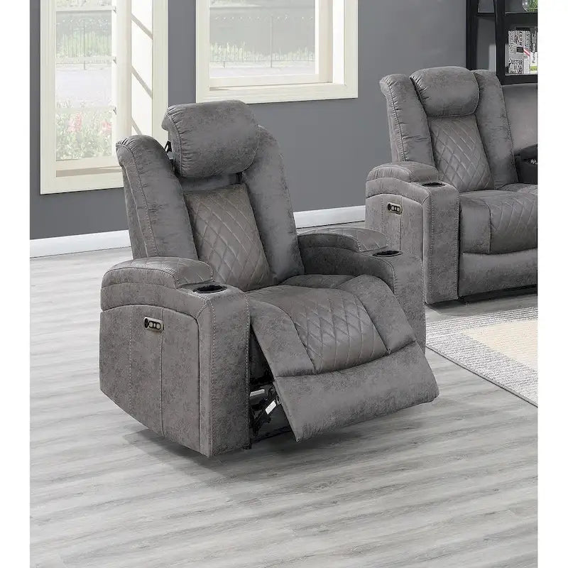 Fauteuil inclinable électrique 1 place avec porte-gobelets Bleu encre / Gris antique / Marron foncé