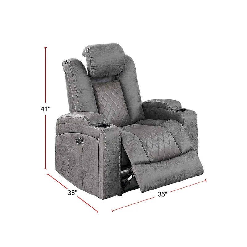 Fauteuil inclinable électrique 1 place avec porte-gobelets Bleu encre / Gris antique / Marron foncé