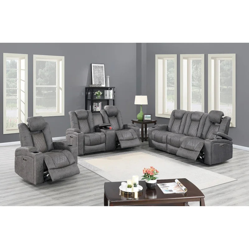 Fauteuil inclinable électrique 1 place avec porte-gobelets Bleu encre / Gris antique / Marron foncé