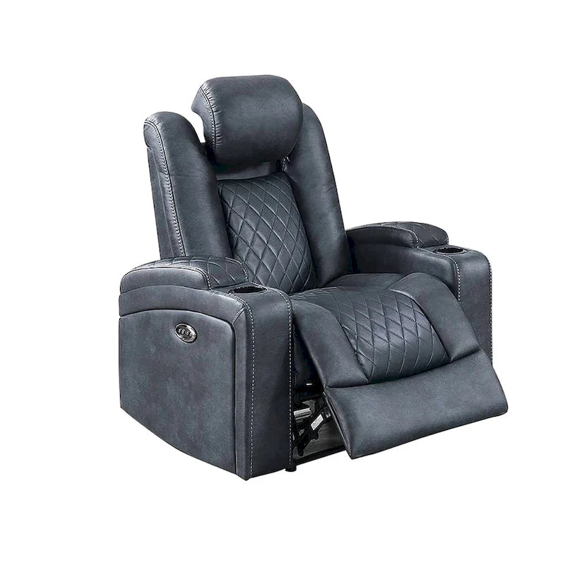Fauteuil inclinable électrique 1 place avec porte-gobelets Bleu encre / Gris antique / Marron foncé