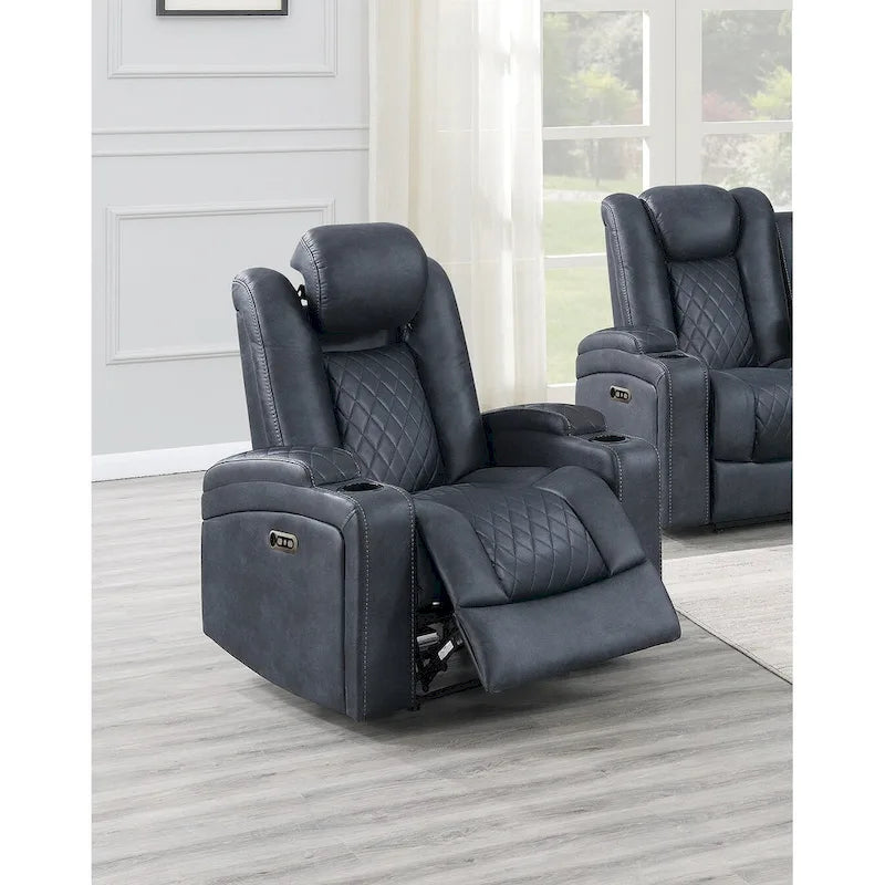 Fauteuil inclinable électrique 1 place avec porte-gobelets Bleu encre / Gris antique / Marron foncé
