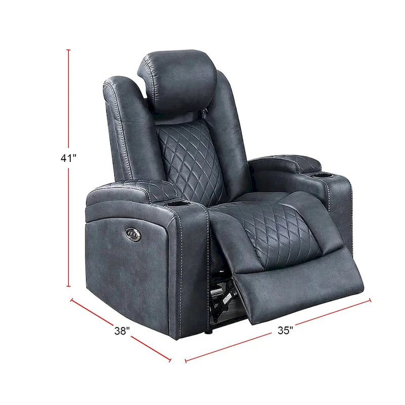 Fauteuil inclinable électrique 1 place avec porte-gobelets Bleu encre / Gris antique / Marron foncé