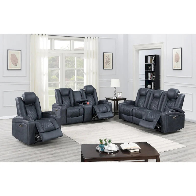 Fauteuil inclinable électrique 1 place avec porte-gobelets Bleu encre / Gris antique / Marron foncé