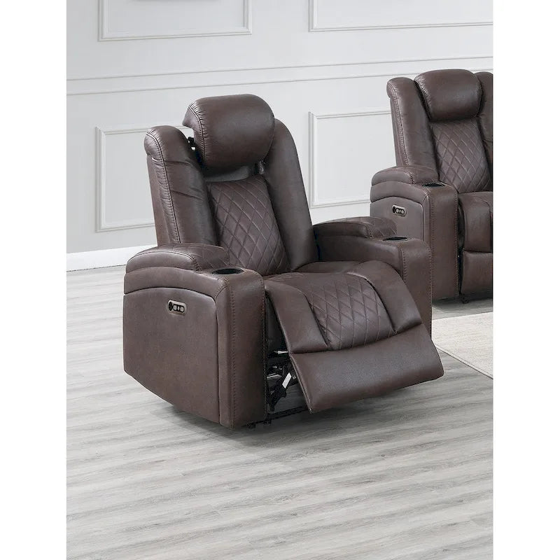 Fauteuil inclinable électrique 1 place avec porte-gobelets Bleu encre / Gris antique / Marron foncé
