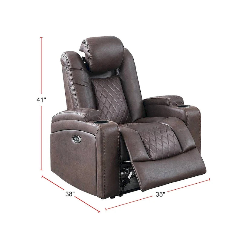 Fauteuil inclinable électrique 1 place avec porte-gobelets Bleu encre / Gris antique / Marron foncé