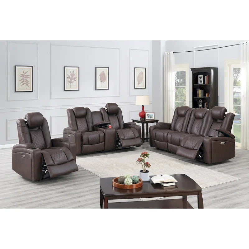 Fauteuil inclinable électrique 1 place avec porte-gobelets Bleu encre / Gris antique / Marron foncé