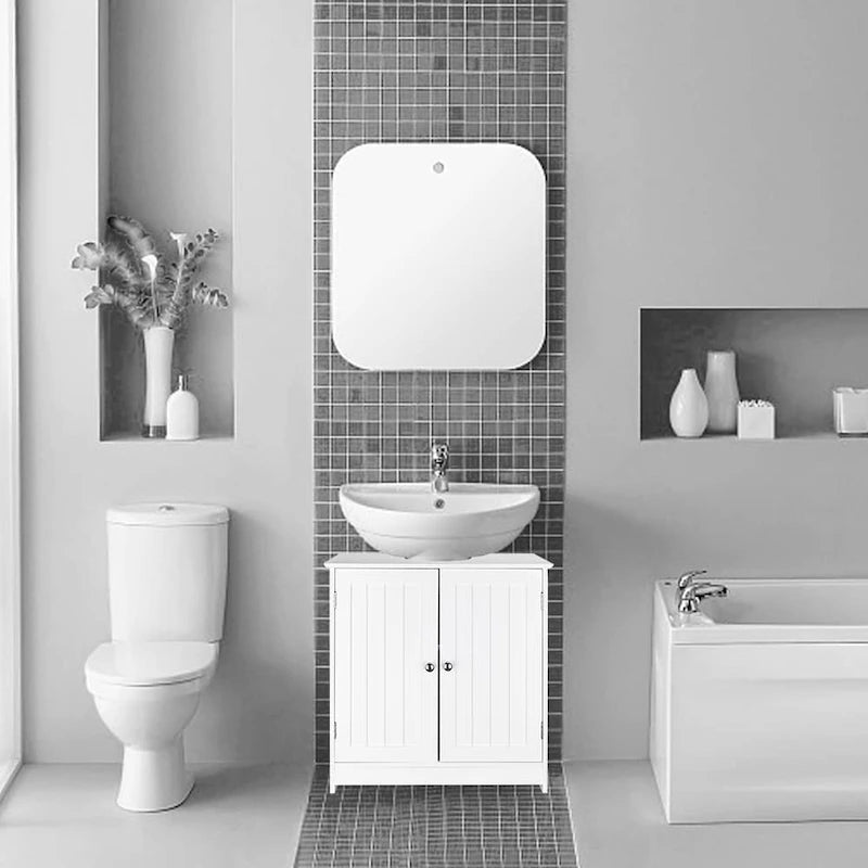 Meuble sous-lavabo de salle de bain blanc à 2 portes