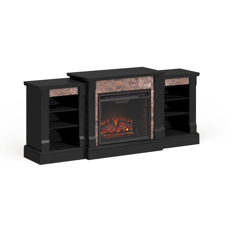 Cheminée électrique noire avec étagères de bibliothèque — Brique ou Miroir, 2 styles, 1 pièce