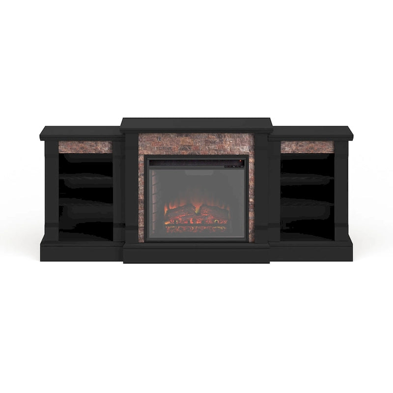 Cheminée électrique noire avec étagères de bibliothèque — Brique ou Miroir, 2 styles, 1 pièce