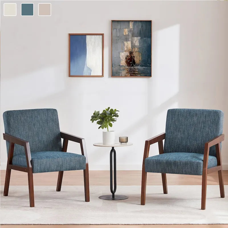 Fauteuil d'appoint Mid-Century (Blanc/Bleu/Marron) — Lot de 2, pour 1 personne