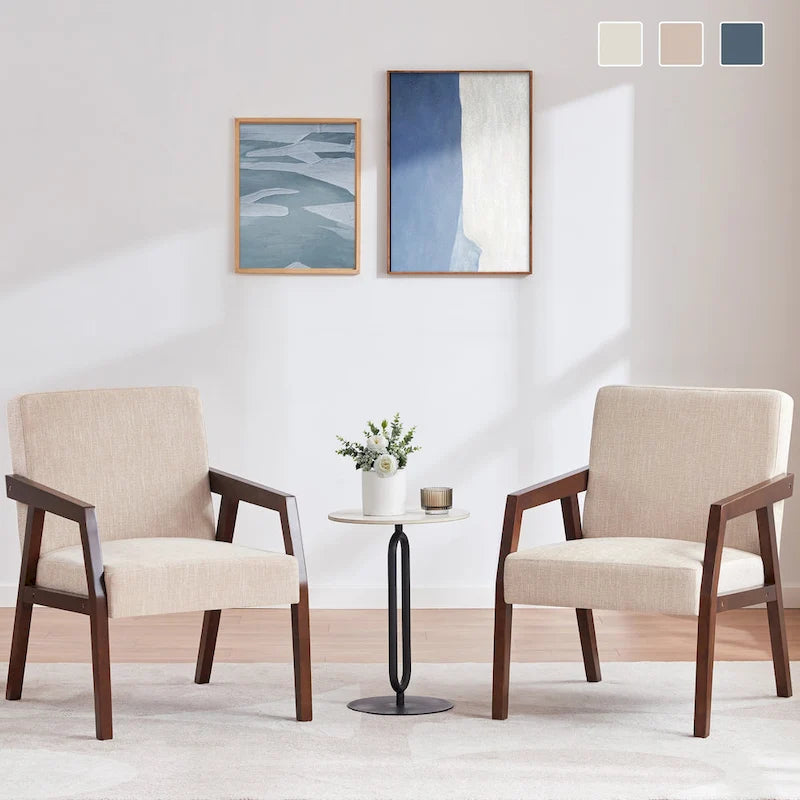 Fauteuil d'appoint Mid-Century (Blanc/Bleu/Marron) — Lot de 2, pour 1 personne