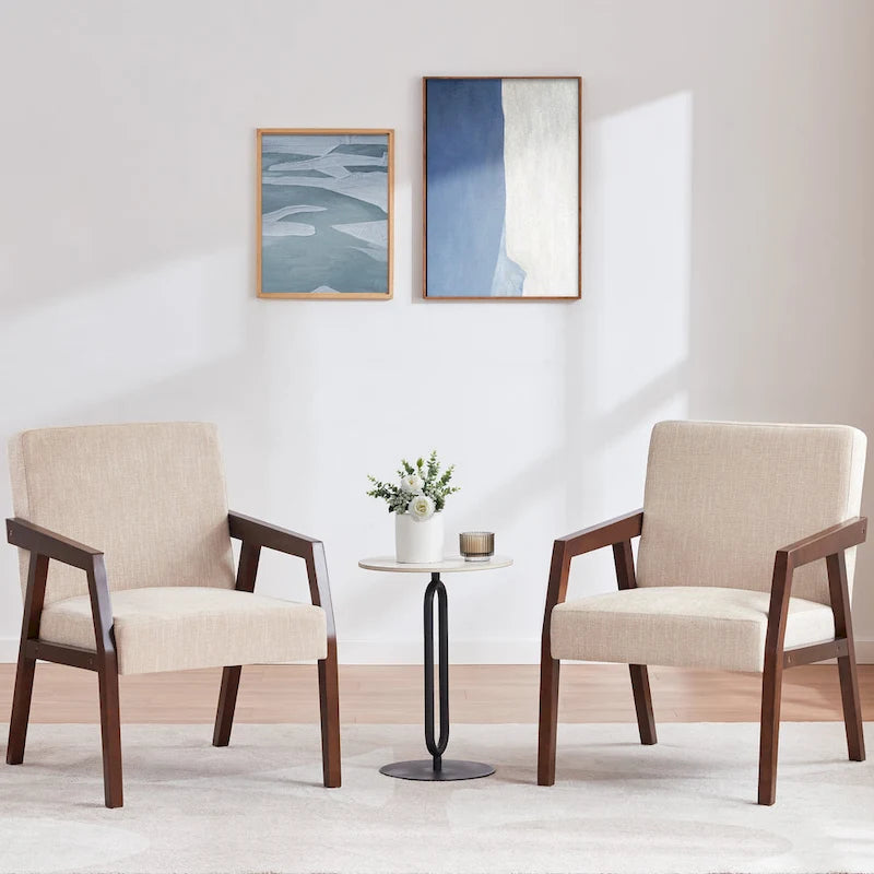 Fauteuil d'appoint Mid-Century (Blanc/Bleu/Marron) — Lot de 2, pour 1 personne