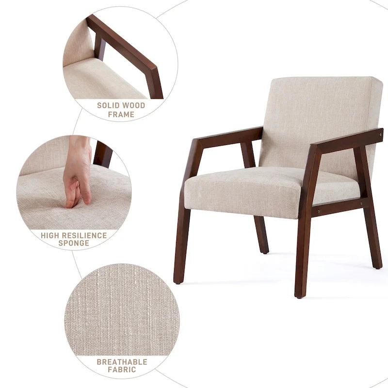 Fauteuil d'appoint Mid-Century (Blanc/Bleu/Marron) — Lot de 2, pour 1 personne