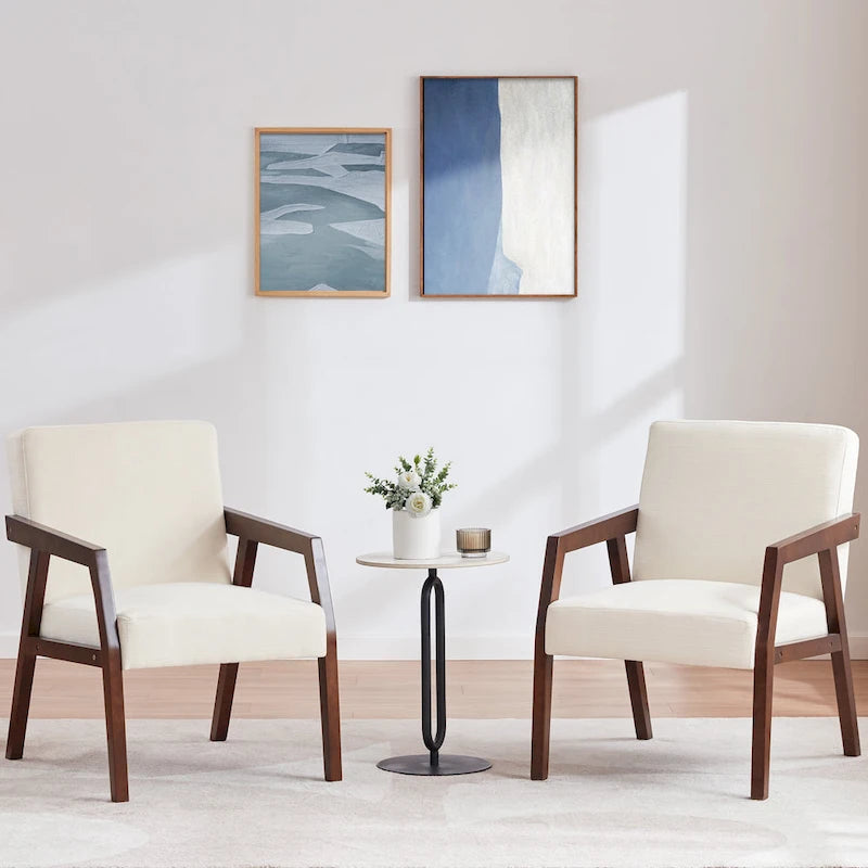 Fauteuil d'appoint Mid-Century (Blanc/Bleu/Marron) — Lot de 2, pour 1 personne