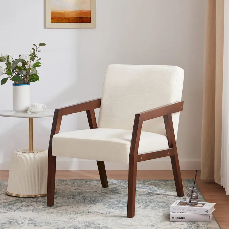 Fauteuil d'appoint Mid-Century (Blanc/Bleu/Marron) — Lot de 2, pour 1 personne