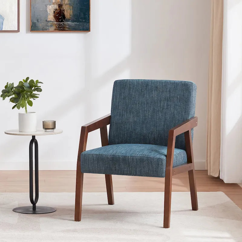 Fauteuil d'appoint Mid-Century (Blanc/Bleu/Marron) — Lot de 2, pour 1 personne