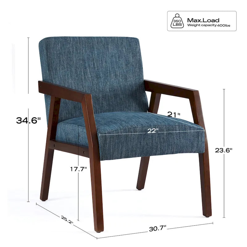 Fauteuil d'appoint Mid-Century (Blanc/Bleu/Marron) — Lot de 2, pour 1 personne