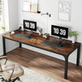Bureau industriel pour 2 personnes, marron/blanc/noir, pieds en métal, double poste de travail