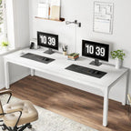 Bureau industriel pour 2 personnes, marron/blanc/noir, pieds en métal, double poste de travail