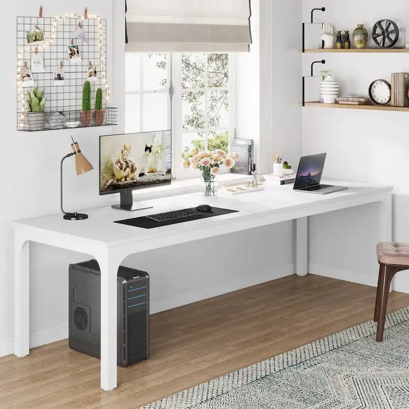 Bureau industriel pour 2 personnes, marron/blanc/noir, pieds en métal, double poste de travail