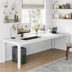Bureau industriel pour 2 personnes, marron/blanc/noir, pieds en métal, double poste de travail