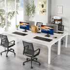 Bureau industriel pour 2 personnes, marron/blanc/noir, pieds en métal, double poste de travail