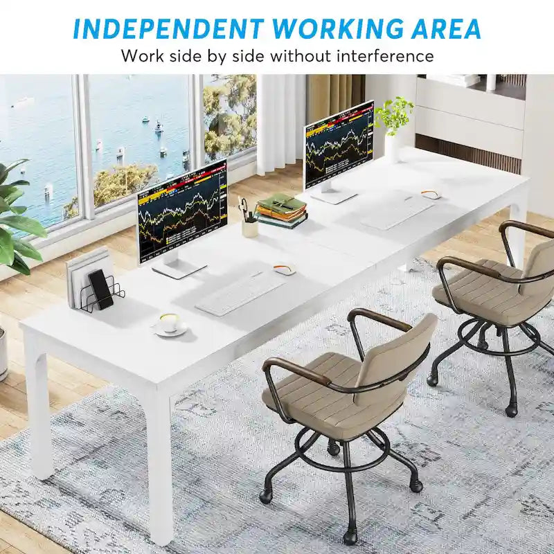 Bureau industriel pour 2 personnes, marron/blanc/noir, pieds en métal, double poste de travail