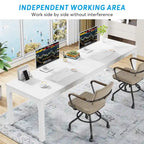 Bureau industriel pour 2 personnes, marron/blanc/noir, pieds en métal, double poste de travail