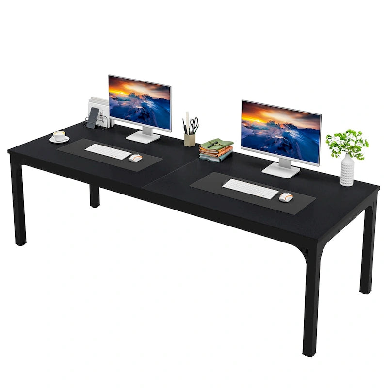 Bureau industriel pour 2 personnes, marron/blanc/noir, pieds en métal, double poste de travail