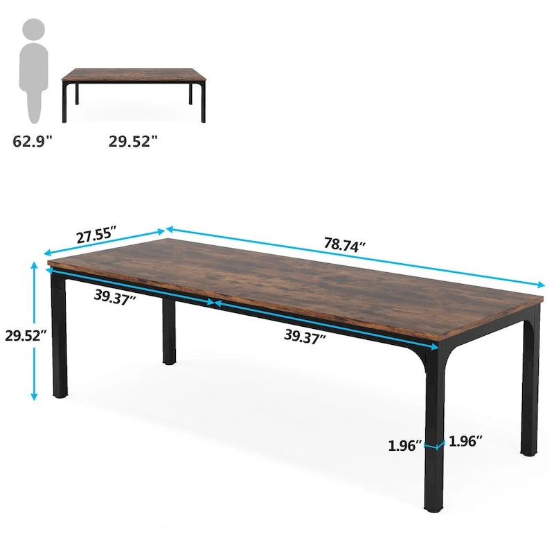 Bureau industriel pour 2 personnes, marron/blanc/noir, pieds en métal, double poste de travail
