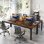 Bureau industriel pour 2 personnes, marron/blanc/noir, pieds en métal, double poste de travail