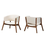 Fauteuil d'appoint bouclé crème et noyer, style Mid-Century, lot de 2