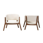 Fauteuil d'appoint bouclé crème et noyer, style Mid-Century, lot de 2