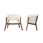 Fauteuil d'appoint bouclé crème et noyer, style Mid-Century, lot de 2
