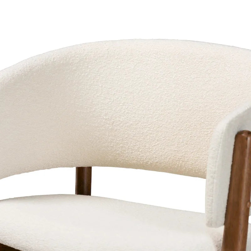 Fauteuil d'appoint bouclé crème et noyer, style Mid-Century, lot de 2