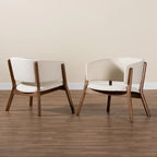 Fauteuil d'appoint bouclé crème et noyer, style Mid-Century, lot de 2